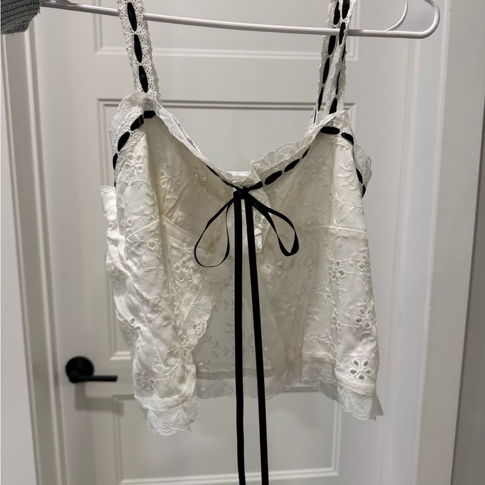 White Fox Boutique White Lace Top with Black Accents